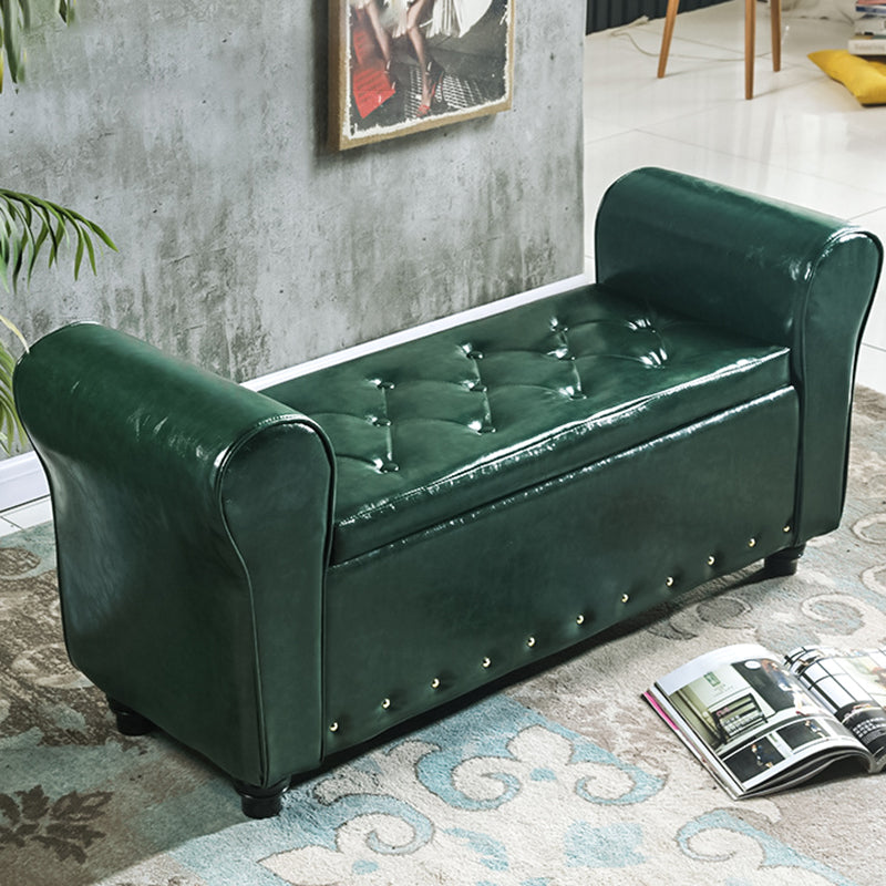 15.7" Wide Mid-Century Modern Entryway and Bedroom Bench Cushioned Bench Blackish Green Clearhalo 'Benches' 'Chairs & Seating' 'furn' 'furn_benches' 'Furniture' 'Living Room Furniture' 5724037