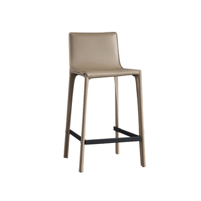 Modern Style Low Back Bar-stool Pu Leather Counter Bar Stool with Metal Legs Khaki 1 Piece Clearhalo 'Bar Furniture' 'Bar Stools' 'bar_stools' 'furn' 'furn_bar_stools' 'Furniture' 'Kitchen & Dining Furniture' 5724292