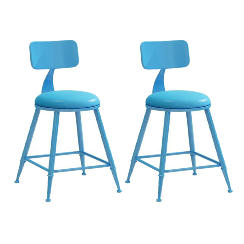 Nordic Armless Backrest Counter Stool Iron Bar Stool with Cushion and Pedal for Cafe Blue 2 Piece Set Short Stool(18"H) Clearhalo 'Bar Furniture' 'Bar Stools' 'bar_stools' 'furn' 'furn_bar_stools' 'Furniture' 'Kitchen & Dining Furniture' 5724411