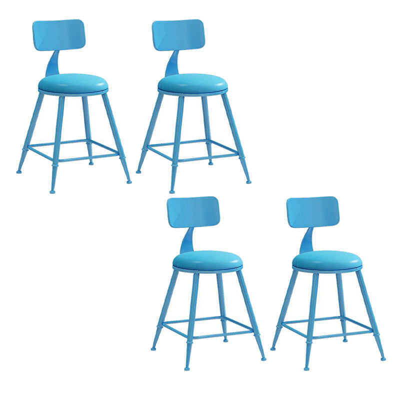 Nordic Armless Backrest Counter Stool Iron Bar Stool with Cushion and Pedal for Cafe Blue 4 Piece Set Short Stool(18"H) Clearhalo 'Bar Furniture' 'Bar Stools' 'bar_stools' 'furn' 'furn_bar_stools' 'Furniture' 'Kitchen & Dining Furniture' 5724413