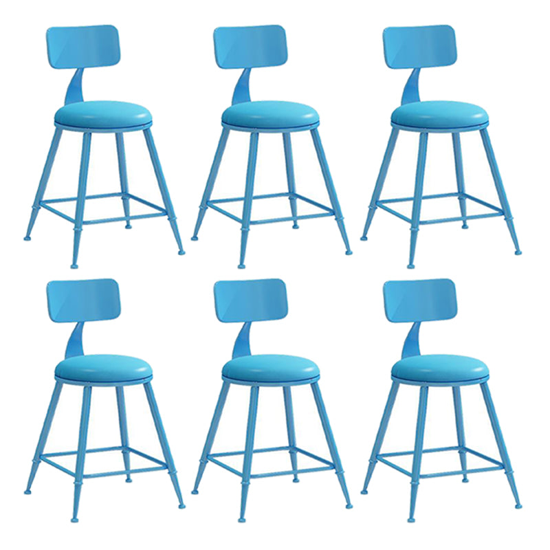 Nordic Armless Backrest Counter Stool Iron Bar Stool with Cushion and Pedal for Cafe Blue 6 Piece Set Short Stool(18"H) Clearhalo 'Bar Furniture' 'Bar Stools' 'bar_stools' 'furn' 'furn_bar_stools' 'Furniture' 'Kitchen & Dining Furniture' 5724415