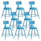 Nordic Armless Backrest Counter Stool Iron Bar Stool with Cushion and Pedal for Cafe Blue 8 Piece Set Short Stool(18"H) Clearhalo 'Bar Furniture' 'Bar Stools' 'bar_stools' 'furn' 'furn_bar_stools' 'Furniture' 'Kitchen & Dining Furniture' 5724417