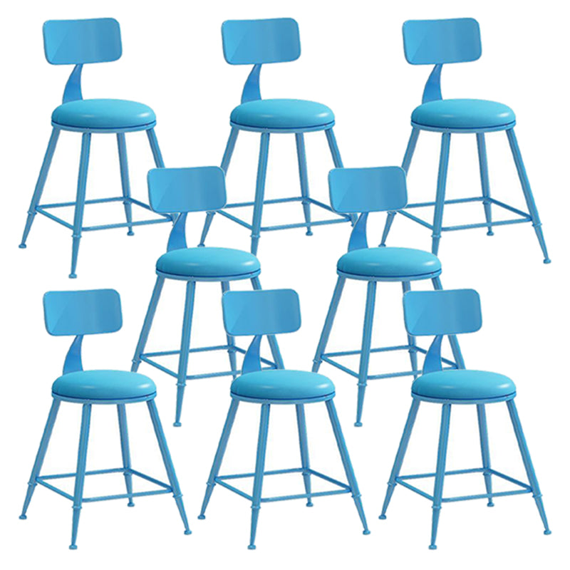 Nordic Armless Backrest Counter Stool Iron Bar Stool with Cushion and Pedal for Cafe Blue 8 Piece Set Short Stool(18"H) Clearhalo 'Bar Furniture' 'Bar Stools' 'bar_stools' 'furn' 'furn_bar_stools' 'Furniture' 'Kitchen & Dining Furniture' 5724417