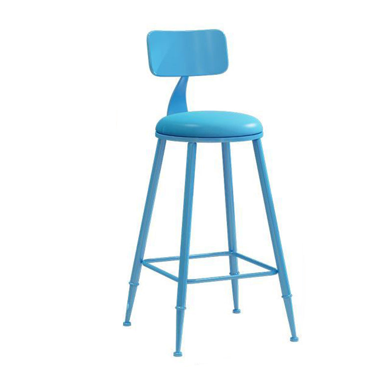 Nordic Armless Backrest Counter Stool Iron Bar Stool with Cushion and Pedal for Cafe Blue 1 Piece Counter Stool(26"H) Clearhalo 'Bar Furniture' 'Bar Stools' 'bar_stools' 'furn' 'furn_bar_stools' 'Furniture' 'Kitchen & Dining Furniture' 5724420