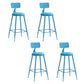 Nordic Armless Backrest Counter Stool Iron Bar Stool with Cushion and Pedal for Cafe Blue 4 Piece Set Counter Stool(26"H) Clearhalo 'Bar Furniture' 'Bar Stools' 'bar_stools' 'furn' 'furn_bar_stools' 'Furniture' 'Kitchen & Dining Furniture' 5724424
