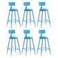 Nordic Armless Backrest Counter Stool Iron Bar Stool with Cushion and Pedal for Cafe Blue 6 Piece Set Counter Stool(26"H) Clearhalo 'Bar Furniture' 'Bar Stools' 'bar_stools' 'furn' 'furn_bar_stools' 'Furniture' 'Kitchen & Dining Furniture' 5724426