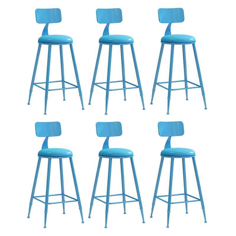 Nordic Armless Backrest Counter Stool Iron Bar Stool with Cushion and Pedal for Cafe Blue 6 Piece Set Counter Stool(26"H) Clearhalo 'Bar Furniture' 'Bar Stools' 'bar_stools' 'furn' 'furn_bar_stools' 'Furniture' 'Kitchen & Dining Furniture' 5724426