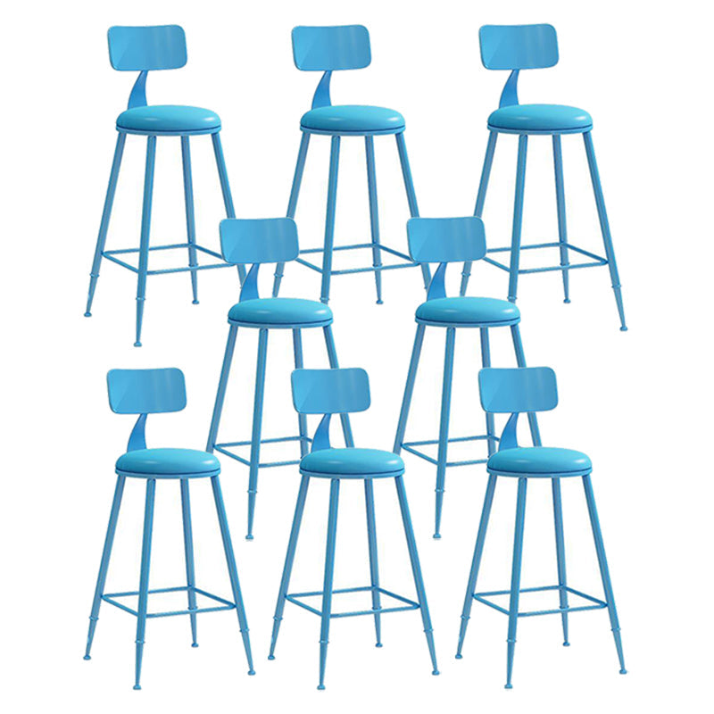 Nordic Armless Backrest Counter Stool Iron Bar Stool with Cushion and Pedal for Cafe Blue 8 Piece Set Counter Stool(26"H) Clearhalo 'Bar Furniture' 'Bar Stools' 'bar_stools' 'furn' 'furn_bar_stools' 'Furniture' 'Kitchen & Dining Furniture' 5724427