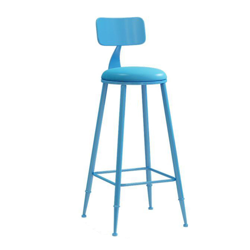 Nordic Armless Backrest Counter Stool Iron Bar Stool with Cushion and Pedal for Cafe Blue 1 Piece Bar Stool(30"H) Clearhalo 'Bar Furniture' 'Bar Stools' 'bar_stools' 'furn' 'furn_bar_stools' 'Furniture' 'Kitchen & Dining Furniture' 5724429