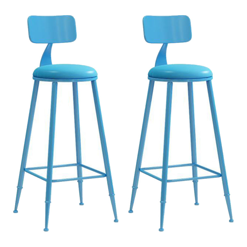 Nordic Armless Backrest Counter Stool Iron Bar Stool with Cushion and Pedal for Cafe Blue 2 Piece Set Bar Stool(30"H) Clearhalo 'Bar Furniture' 'Bar Stools' 'bar_stools' 'furn' 'furn_bar_stools' 'Furniture' 'Kitchen & Dining Furniture' 5724432