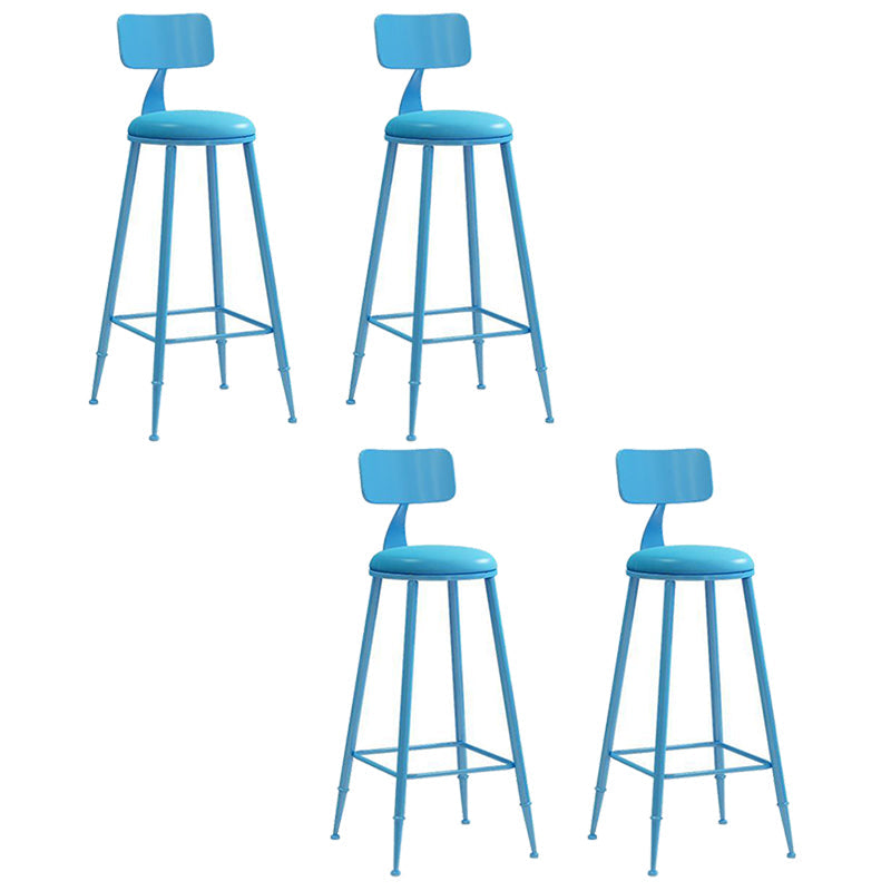 Nordic Armless Backrest Counter Stool Iron Bar Stool with Cushion and Pedal for Cafe Blue 4 Piece Set Bar Stool(30"H) Clearhalo 'Bar Furniture' 'Bar Stools' 'bar_stools' 'furn' 'furn_bar_stools' 'Furniture' 'Kitchen & Dining Furniture' 5724433