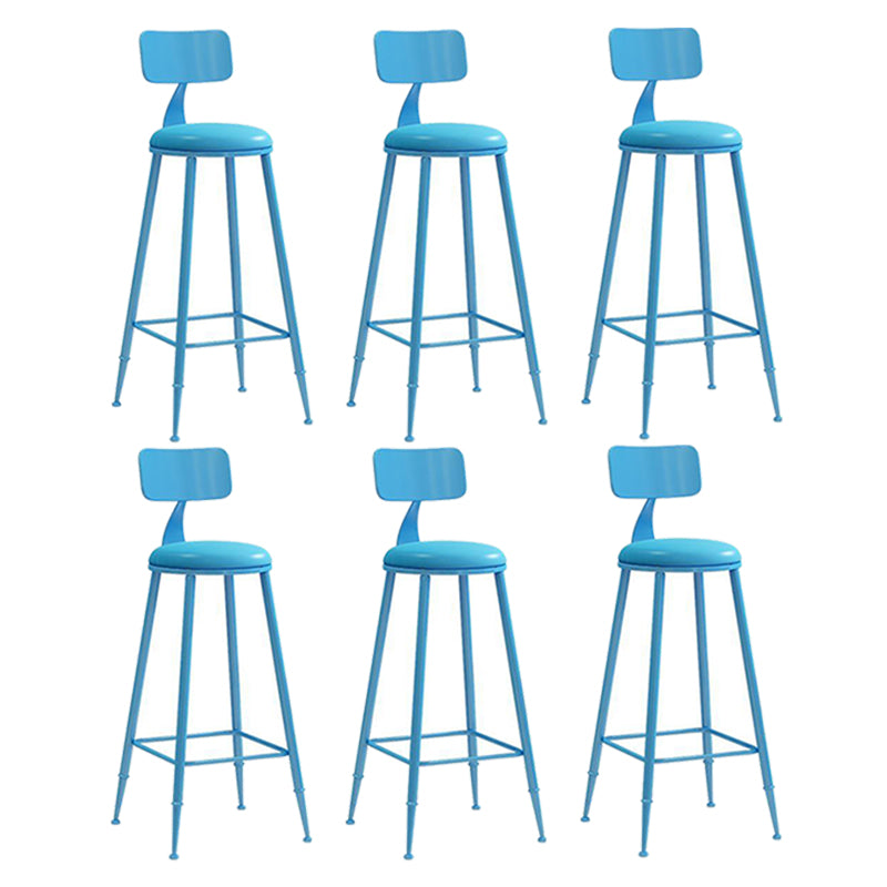 Nordic Armless Backrest Counter Stool Iron Bar Stool with Cushion and Pedal for Cafe Blue 6 Piece Set Bar Stool(30"H) Clearhalo 'Bar Furniture' 'Bar Stools' 'bar_stools' 'furn' 'furn_bar_stools' 'Furniture' 'Kitchen & Dining Furniture' 5724435