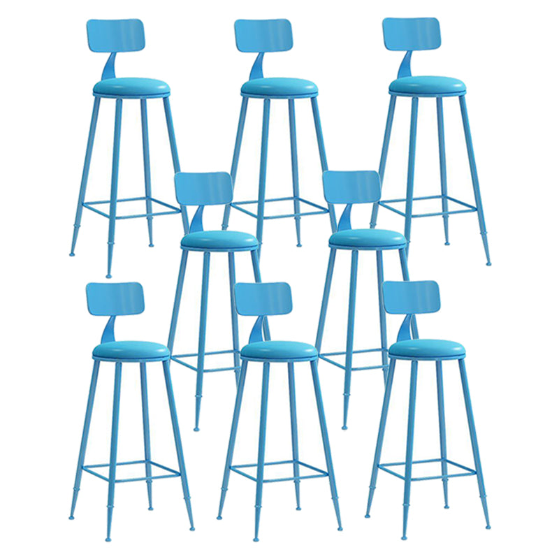 Nordic Armless Backrest Counter Stool Iron Bar Stool with Cushion and Pedal for Cafe Blue 8 Piece Set Bar Stool(30"H) Clearhalo 'Bar Furniture' 'Bar Stools' 'bar_stools' 'furn' 'furn_bar_stools' 'Furniture' 'Kitchen & Dining Furniture' 5724436