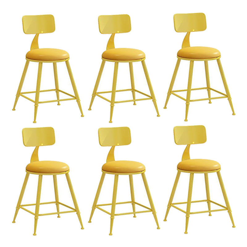 Nordic Armless Backrest Counter Stool Iron Bar Stool with Cushion and Pedal for Cafe Yellow 6 Piece Set Short Stool(18"H) Clearhalo 'Bar Furniture' 'Bar Stools' 'bar_stools' 'furn' 'furn_bar_stools' 'Furniture' 'Kitchen & Dining Furniture' 5724455