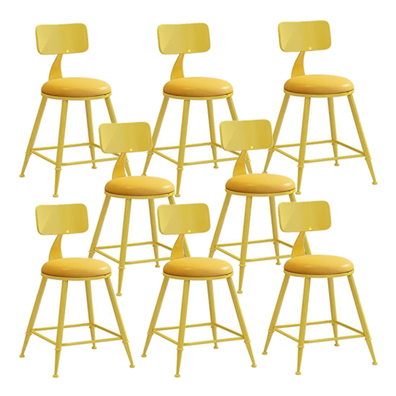 Nordic Armless Backrest Counter Stool Iron Bar Stool with Cushion and Pedal for Cafe Yellow 8 Piece Set Short Stool(18"H) Clearhalo 'Bar Furniture' 'Bar Stools' 'bar_stools' 'furn' 'furn_bar_stools' 'Furniture' 'Kitchen & Dining Furniture' 5724456