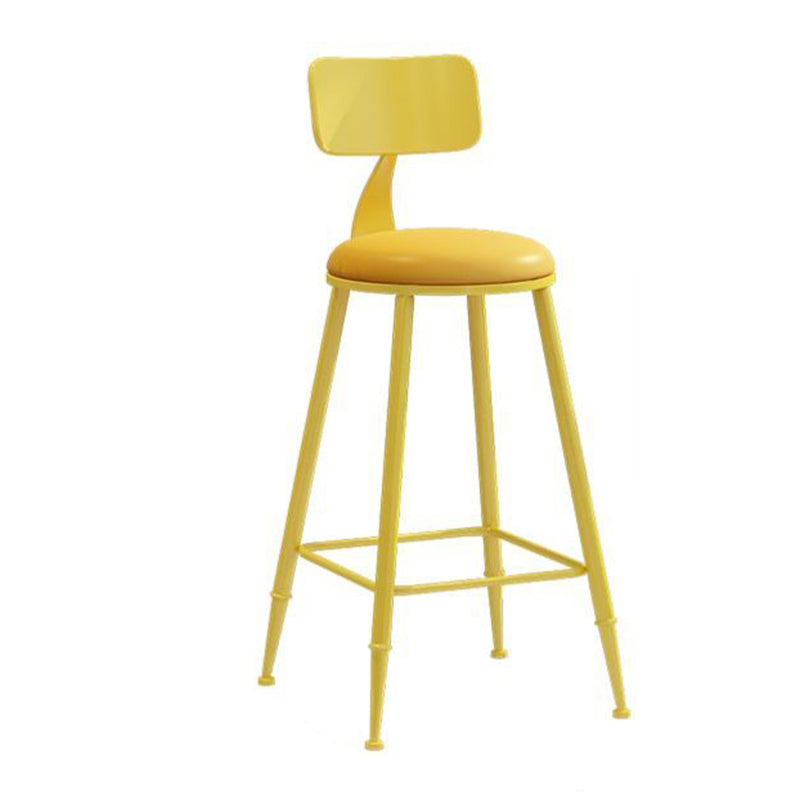 Nordic Armless Backrest Counter Stool Iron Bar Stool with Cushion and Pedal for Cafe Yellow 1 Piece Counter Stool(26"H) Clearhalo 'Bar Furniture' 'Bar Stools' 'bar_stools' 'furn' 'furn_bar_stools' 'Furniture' 'Kitchen & Dining Furniture' 5724457