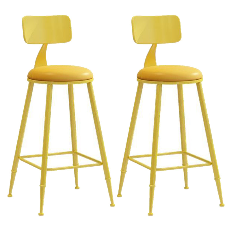 Nordic Armless Backrest Counter Stool Iron Bar Stool with Cushion and Pedal for Cafe Yellow 2 Piece Set Counter Stool(26"H) Clearhalo 'Bar Furniture' 'Bar Stools' 'bar_stools' 'furn' 'furn_bar_stools' 'Furniture' 'Kitchen & Dining Furniture' 5724458