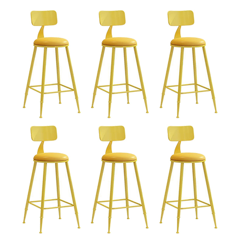 Nordic Armless Backrest Counter Stool Iron Bar Stool with Cushion and Pedal for Cafe Yellow 6 Piece Set Counter Stool(26"H) Clearhalo 'Bar Furniture' 'Bar Stools' 'bar_stools' 'furn' 'furn_bar_stools' 'Furniture' 'Kitchen & Dining Furniture' 5724460