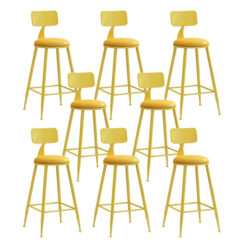 Nordic Armless Backrest Counter Stool Iron Bar Stool with Cushion and Pedal for Cafe Yellow 8 Piece Set Counter Stool(26"H) Clearhalo 'Bar Furniture' 'Bar Stools' 'bar_stools' 'furn' 'furn_bar_stools' 'Furniture' 'Kitchen & Dining Furniture' 5724461
