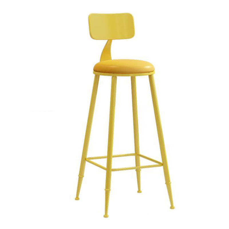 Nordic Armless Backrest Counter Stool Iron Bar Stool with Cushion and Pedal for Cafe Yellow 1 Piece Bar Stool(30"H) Clearhalo 'Bar Furniture' 'Bar Stools' 'bar_stools' 'furn' 'furn_bar_stools' 'Furniture' 'Kitchen & Dining Furniture' 5724462