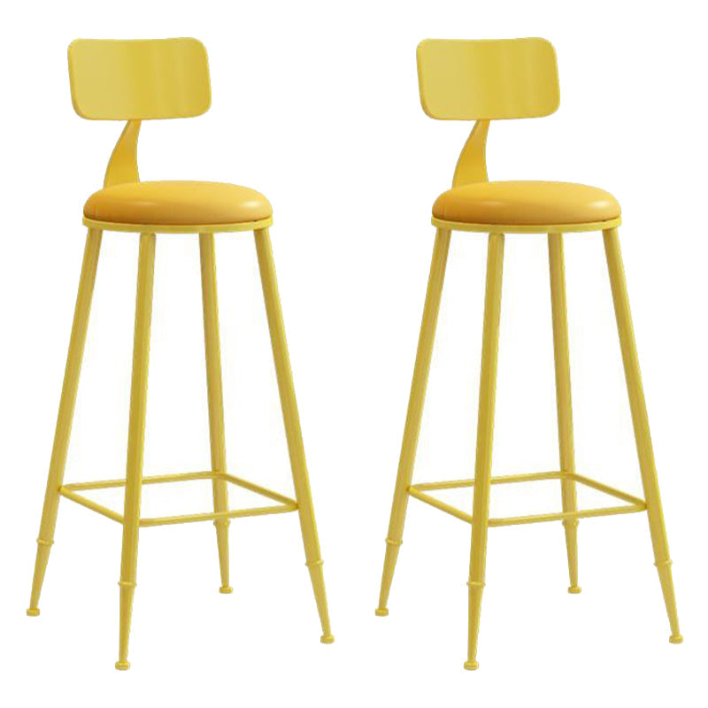 Nordic Armless Backrest Counter Stool Iron Bar Stool with Cushion and Pedal for Cafe Yellow 2 Piece Set Bar Stool(30"H) Clearhalo 'Bar Furniture' 'Bar Stools' 'bar_stools' 'furn' 'furn_bar_stools' 'Furniture' 'Kitchen & Dining Furniture' 5724463