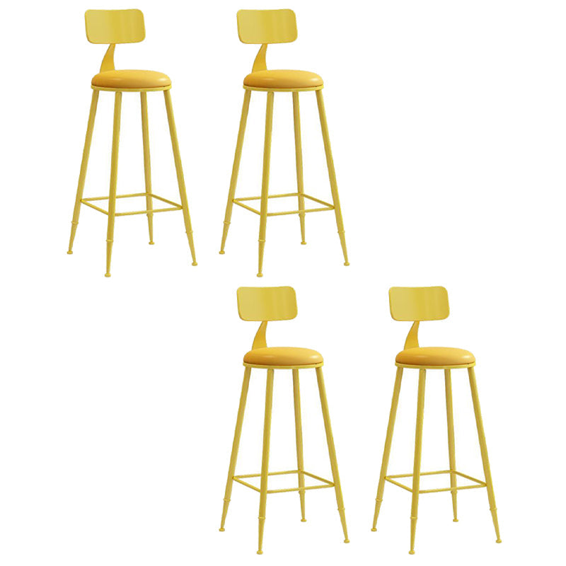 Nordic Armless Backrest Counter Stool Iron Bar Stool with Cushion and Pedal for Cafe Yellow 4 Piece Set Bar Stool(30"H) Clearhalo 'Bar Furniture' 'Bar Stools' 'bar_stools' 'furn' 'furn_bar_stools' 'Furniture' 'Kitchen & Dining Furniture' 5724464