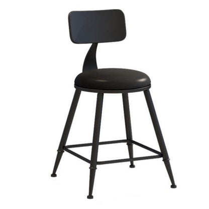 Nordic Armless Backrest Counter Stool Iron Bar Stool with Cushion and Pedal for Cafe Black 1 Piece Short Stool(18"H) Clearhalo 'Bar Furniture' 'Bar Stools' 'bar_stools' 'furn' 'furn_bar_stools' 'Furniture' 'Kitchen & Dining Furniture' 5724467