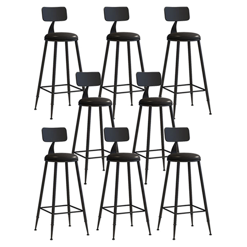 Nordic Armless Backrest Counter Stool Iron Bar Stool with Cushion and Pedal for Cafe Black 8 Piece Set Bar Stool(30"H) Clearhalo 'Bar Furniture' 'Bar Stools' 'bar_stools' 'furn' 'furn_bar_stools' 'Furniture' 'Kitchen & Dining Furniture' 5724481