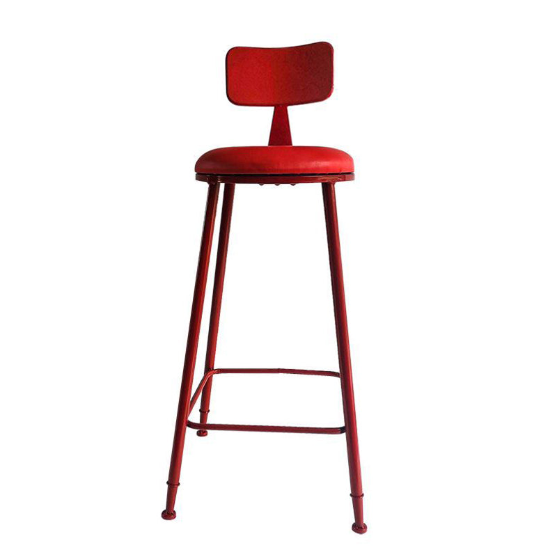 Nordic Armless Backrest Counter Stool Iron Bar Stool with Cushion and Pedal for Cafe Red 1 Piece Clearhalo 'Bar Furniture' 'Bar Stools' 'bar_stools' 'furn' 'furn_bar_stools' 'Furniture' 'Kitchen & Dining Furniture' 5724482