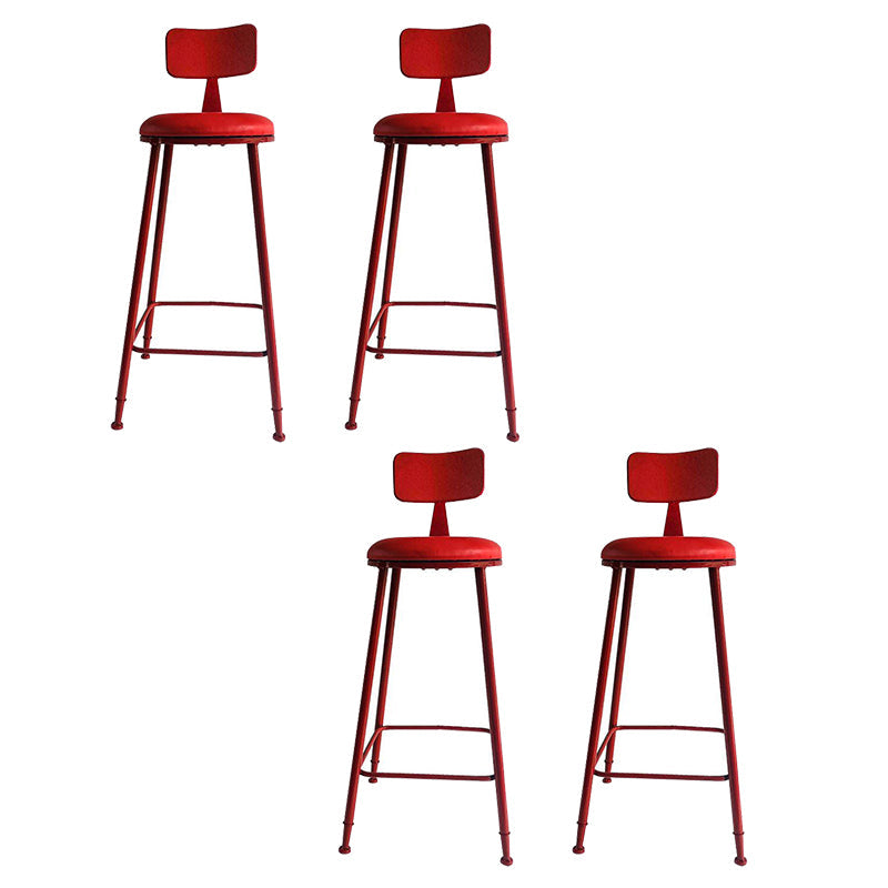 Nordic Armless Backrest Counter Stool Iron Bar Stool with Cushion and Pedal for Cafe Red 4 Piece Set Clearhalo 'Bar Furniture' 'Bar Stools' 'bar_stools' 'furn' 'furn_bar_stools' 'Furniture' 'Kitchen & Dining Furniture' 5724484