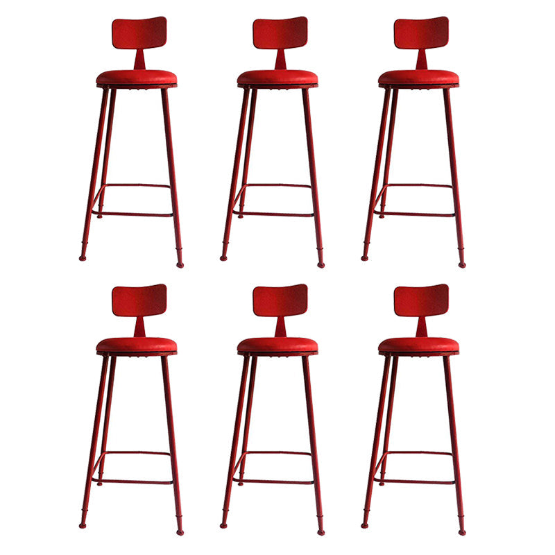 Nordic Armless Backrest Counter Stool Iron Bar Stool with Cushion and Pedal for Cafe Red 6 Piece Set Clearhalo 'Bar Furniture' 'Bar Stools' 'bar_stools' 'furn' 'furn_bar_stools' 'Furniture' 'Kitchen & Dining Furniture' 5724485