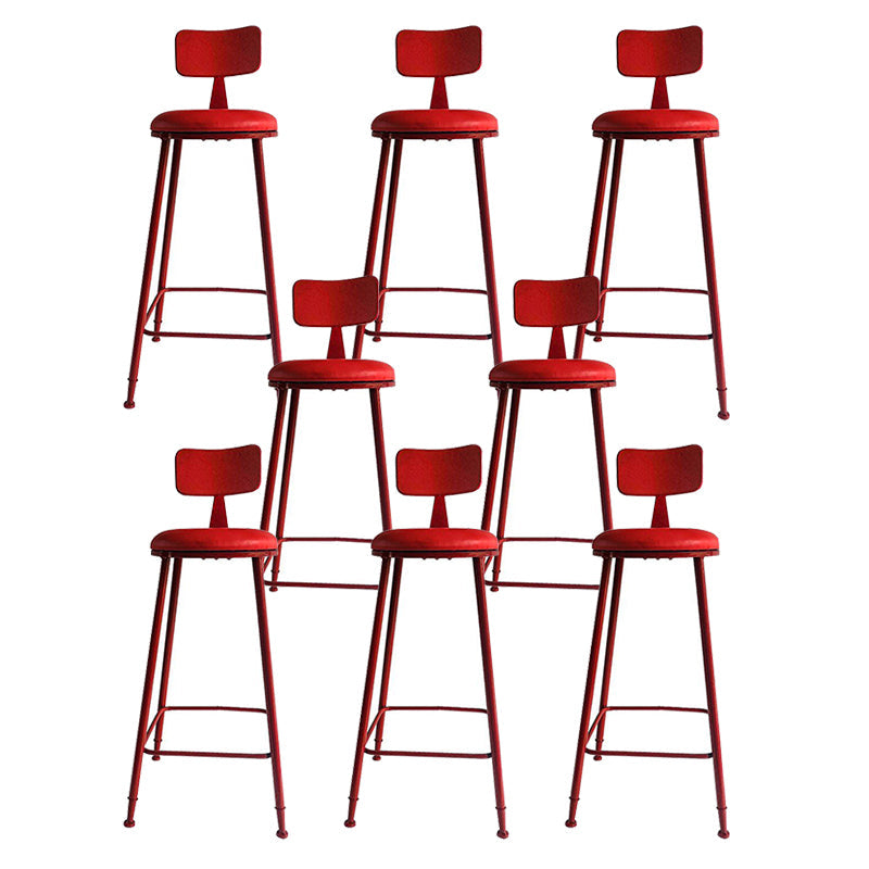 Nordic Armless Backrest Counter Stool Iron Bar Stool with Cushion and Pedal for Cafe Red 8 Piece Set Clearhalo 'Bar Furniture' 'Bar Stools' 'bar_stools' 'furn' 'furn_bar_stools' 'Furniture' 'Kitchen & Dining Furniture' 5724486