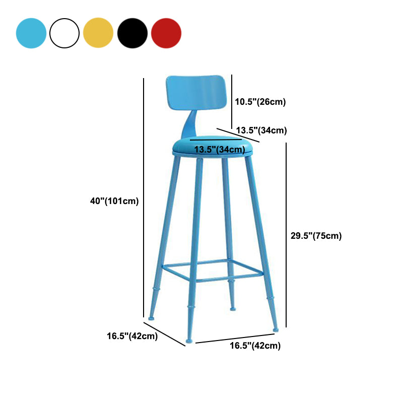 Nordic Armless Backrest Counter Stool Iron Bar Stool with Cushion and Pedal for Cafe Clearhalo 'Bar Furniture' 'Bar Stools' 'bar_stools' 'furn' 'furn_bar_stools' 'Furniture' 'Kitchen & Dining Furniture' 5724489