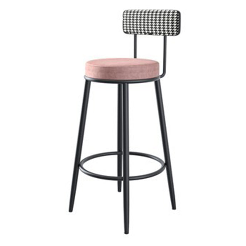 Stoffen ronde stoel aanrecht Stool Scandinavische lage rug barkruk met 4 zwarte ijzeren benen