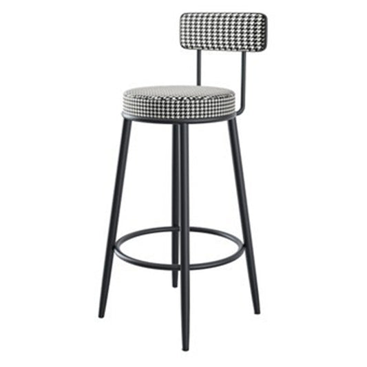 Fabric Round Seat Counter Stool Scandinavian Low Back Barstool with 4 Black Iron Legs Black Houndstooth 1 Piece