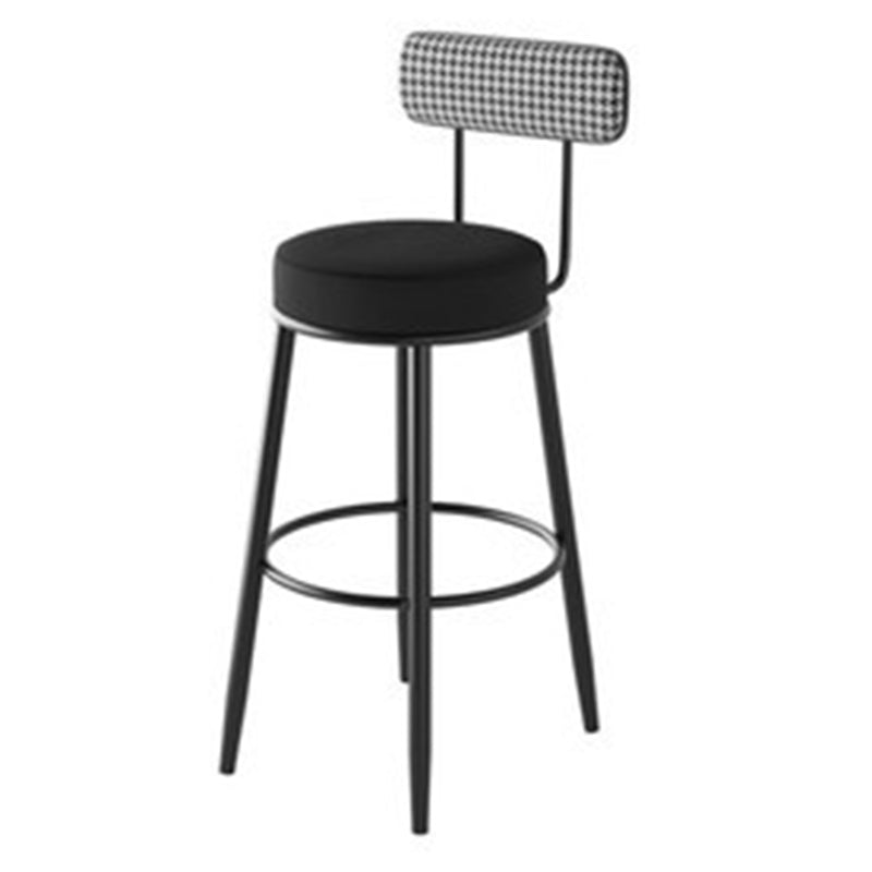 Stoffen ronde stoel aanrecht Stool Scandinavische lage rug barkruk met 4 zwarte ijzeren benen