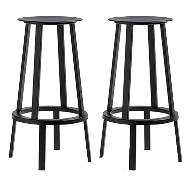 Contemporary Backless Barstool Round Seat Armless Bar Stools with 4 Metal Legs Black 2 Piece Set Clearhalo 'Bar Furniture' 'Bar Stools' 'bar_stools' 'furn' 'furn_bar_stools' 'Furniture' 'Kitchen & Dining Furniture' 5724763