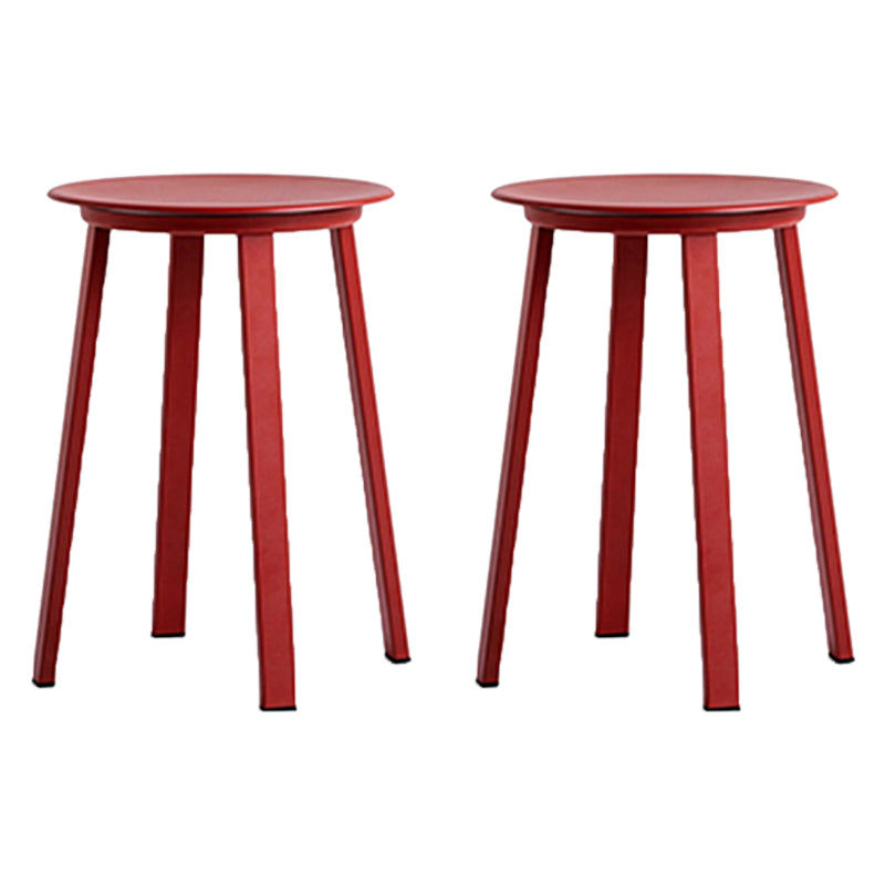 Contemporary Backless Barstool Round Seat Armless Bar Stools with 4 Metal Legs Red 2 Piece Set Short Stool(20"H) Clearhalo 'Bar Furniture' 'Bar Stools' 'bar_stools' 'furn' 'furn_bar_stools' 'Furniture' 'Kitchen & Dining Furniture' 5724772