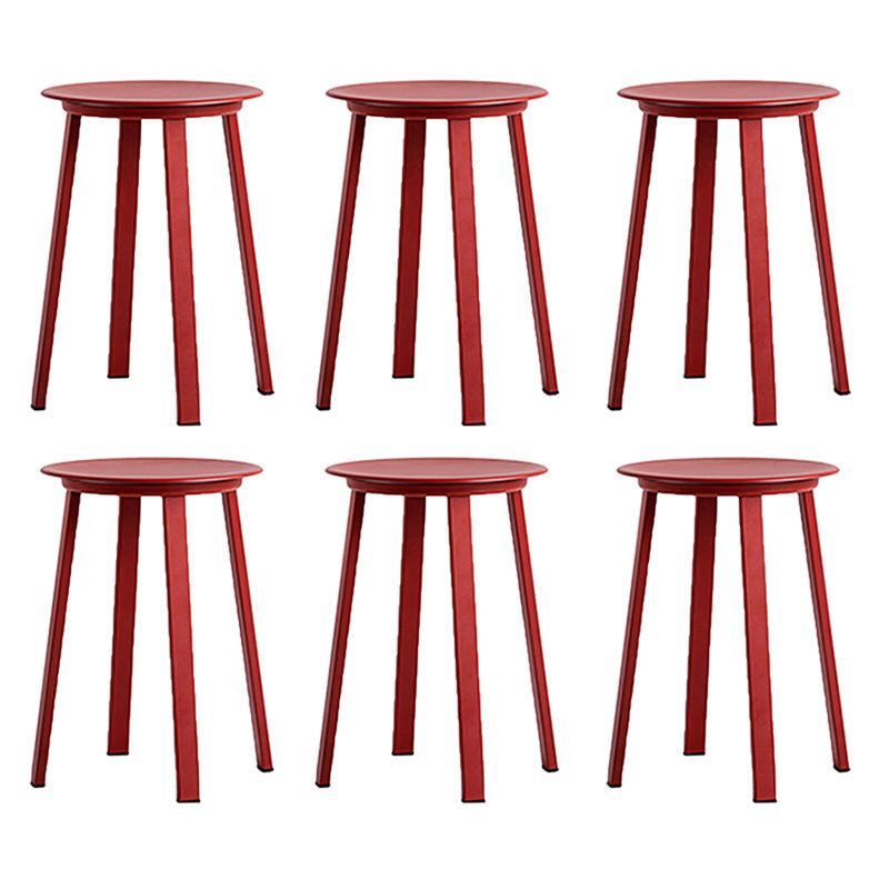 Contemporary Backless Barstool Round Seat Armless Bar Stools with 4 Metal Legs Red 6 Piece Set Short Stool(20"H) Clearhalo 'Bar Furniture' 'Bar Stools' 'bar_stools' 'furn' 'furn_bar_stools' 'Furniture' 'Kitchen & Dining Furniture' 5724777