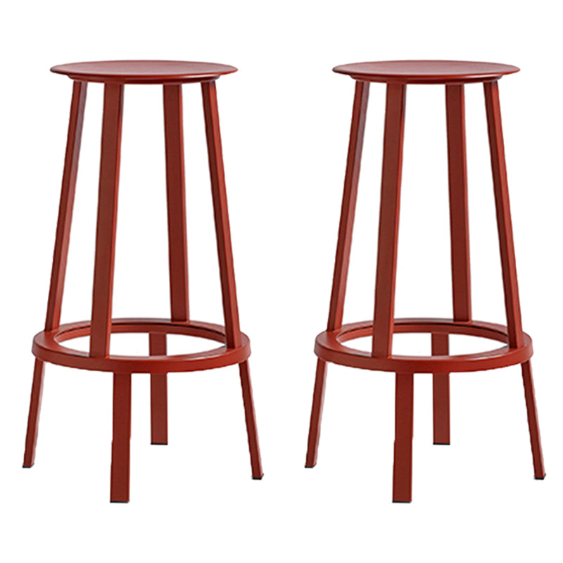 Contemporary Backless Barstool Round Seat Armless Bar Stools with 4 Metal Legs Red 2 Piece Set Clearhalo 'Bar Furniture' 'Bar Stools' 'bar_stools' 'furn' 'furn_bar_stools' 'Furniture' 'Kitchen & Dining Furniture' 5724781