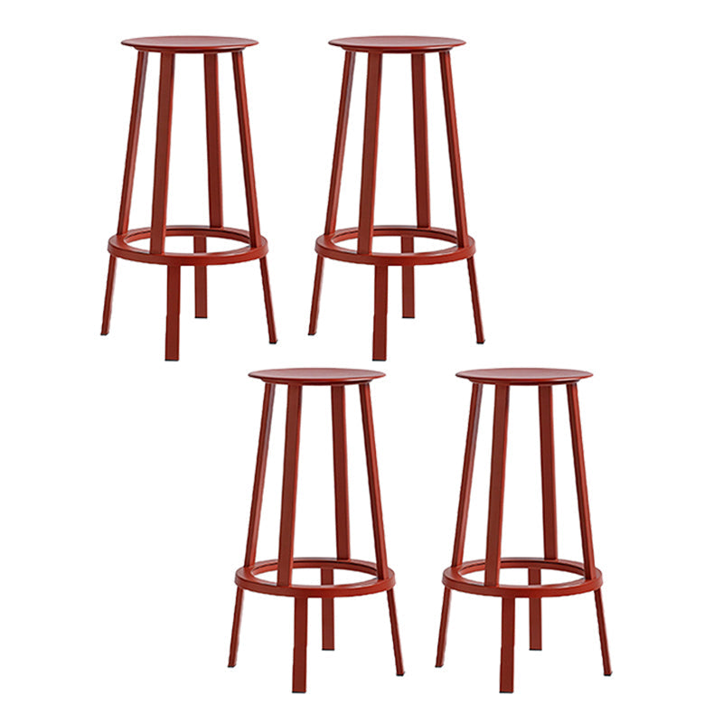 Contemporary Backless Barstool Round Seat Armless Bar Stools with 4 Metal Legs Red 4 Piece Set Clearhalo 'Bar Furniture' 'Bar Stools' 'bar_stools' 'furn' 'furn_bar_stools' 'Furniture' 'Kitchen & Dining Furniture' 5724782