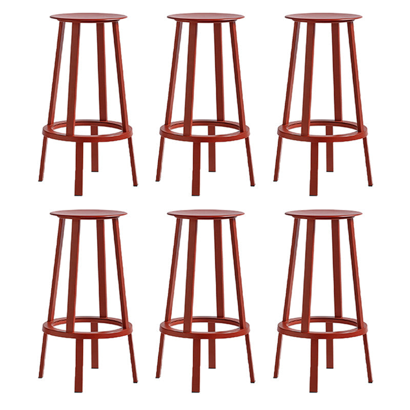Contemporary Backless Barstool Round Seat Armless Bar Stools with 4 Metal Legs Red 6 Piece Set Clearhalo 'Bar Furniture' 'Bar Stools' 'bar_stools' 'furn' 'furn_bar_stools' 'Furniture' 'Kitchen & Dining Furniture' 5724783