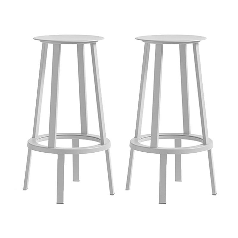 Contemporary Backless Barstool Round Seat Armless Bar Stools with 4 Metal Legs White 2 Piece Set Clearhalo 'Bar Furniture' 'Bar Stools' 'bar_stools' 'furn' 'furn_bar_stools' 'Furniture' 'Kitchen & Dining Furniture' 5724791