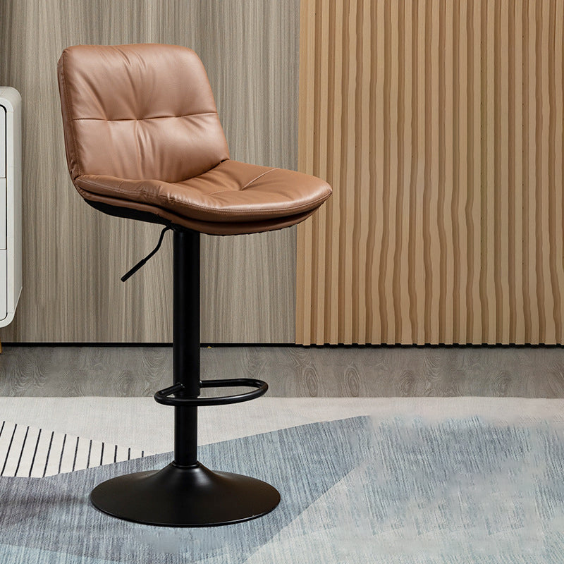 Contemporary Metal Barstool Faux Leather Footrest Adjustable Low Back Counter Stool Brown 1 Piece Bar Stool(31"H) Clearhalo 'Bar Furniture' 'Bar Stools' 'bar_stools' 'furn' 'furn_bar_stools' 'Furniture' 'Kitchen & Dining Furniture' 5724809