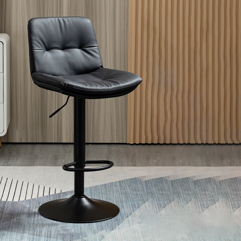 Contemporary Metal Barstool Faux Leather Footrest Adjustable Low Back Counter Stool Black 1 Piece Bar Stool(31"H) Clearhalo 'Bar Furniture' 'Bar Stools' 'bar_stools' 'furn' 'furn_bar_stools' 'Furniture' 'Kitchen & Dining Furniture' 5724853
