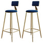 Glam Footrest Counter Stool Fabric Low Back Barstool with 4 Gold Iron Legs Blue 2 Piece Set Clearhalo 'Bar Furniture' 'Bar Stools' 'bar_stools' 'furn' 'furn_bar_stools' 'Furniture' 'Kitchen & Dining Furniture' 5724923