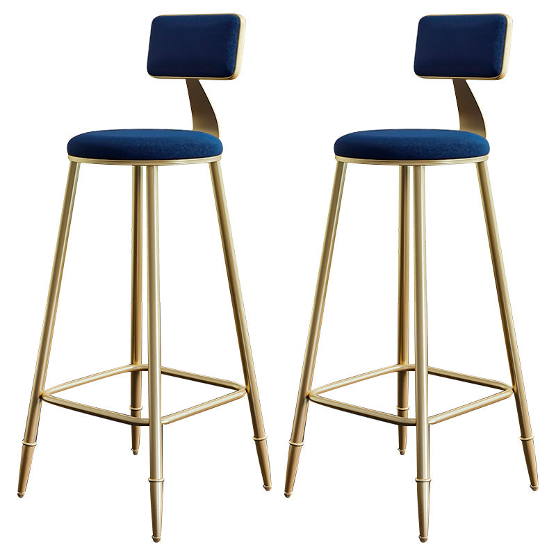 Glam Footrest Counter Stool Fabric Low Back Barstool with 4 Gold Iron Legs Blue 2 Piece Set Clearhalo 'Bar Furniture' 'Bar Stools' 'bar_stools' 'furn' 'furn_bar_stools' 'Furniture' 'Kitchen & Dining Furniture' 5724923