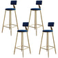Glam Footrest Counter Stool Fabric Low Back Barstool with 4 Gold Iron Legs Blue 4 Piece Set Clearhalo 'Bar Furniture' 'Bar Stools' 'bar_stools' 'furn' 'furn_bar_stools' 'Furniture' 'Kitchen & Dining Furniture' 5724926