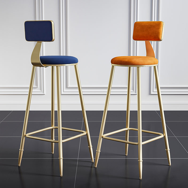 Glam Footrest Counter Stool Fabric Low Back Barstool with 4 Gold Iron Legs Clearhalo 'Bar Furniture' 'Bar Stools' 'bar_stools' 'furn' 'furn_bar_stools' 'Furniture' 'Kitchen & Dining Furniture' 5724927