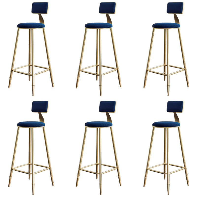 Glam Footrest Counter Stool Fabric Low Back Barstool with 4 Gold Iron Legs Blue 6 Piece Set Clearhalo 'Bar Furniture' 'Bar Stools' 'bar_stools' 'furn' 'furn_bar_stools' 'Furniture' 'Kitchen & Dining Furniture' 5724928